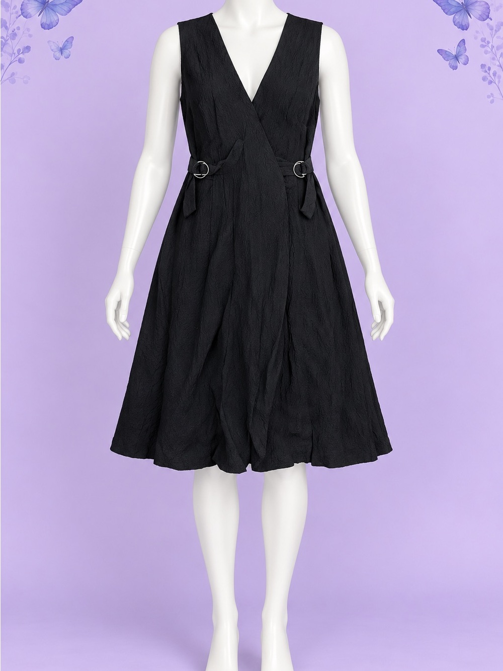 Express Black V-Neck Wrap Dress with Side Ring Accents